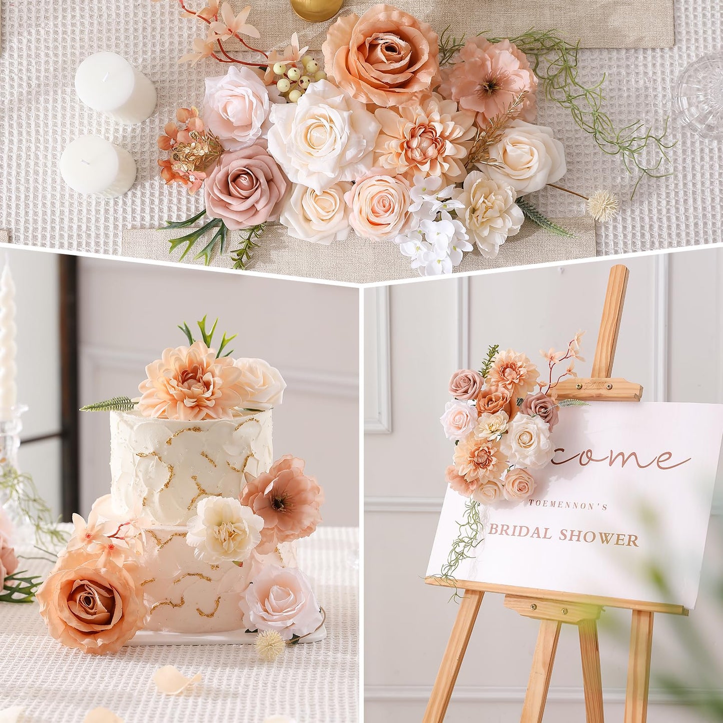 Kisflower Flowers Artificial Combo Cake Flowers Decorations Fake for DIY Wedding Bridal Bouquet Centerpieces Arrangements (Boho Nude)