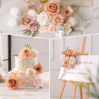 Kisflower Flowers Artificial Combo Cake Flowers Decorations Fake for DIY Wedding Bridal Bouquet Centerpieces Arrangements (Boho Nude)