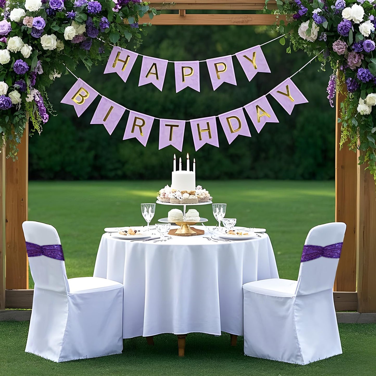Eternal Beauty Pack of 50 Purple Chair Sashes Band Bows Sequin Chair Sashes for Wedding Cover Decorations