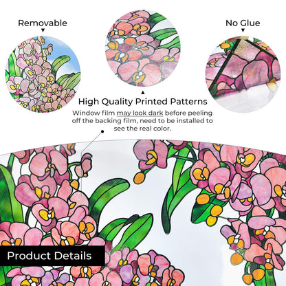 ADD.HERES Window Stickers, Stained Glass Window Privacy Film, UV Blocking Static Cling for Home Kitchen Office Bathroom, Phalaenopsis, 17.7" X 31.5"