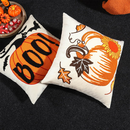 LUOYEHK Halloween Pillow Covers 18x18 Set of 2 Boo Embroidery Throw Pillow Covers Farmhouse Halloween Home Decor Cushion Covers for Couch Sofa Bed