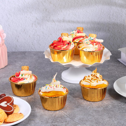 300 Pack Gold Cupcake Cups Bulk Disposable Foil Muffin Liners 3.5 oz Wrappers for Baking Aluminum Paper Mini Metallic Disposable Holiday Party Wedding Festival Supply(Gold)