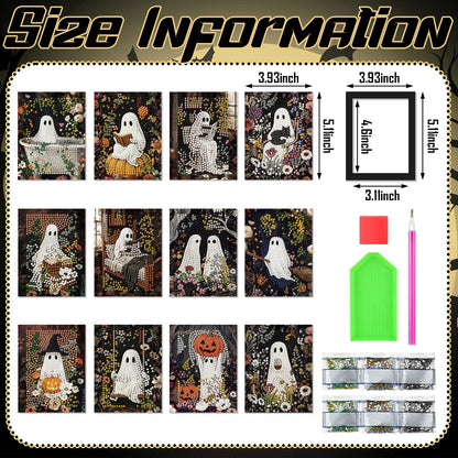 Saillong 24 Pcs Halloween Mini Diamond Art Kits for Adults Beginners DIY Spooky Ghost Pumpkin Small Diamond Painting Kits Full Paint Drill with Gem Art Painting for Home Decor 5.12x3.94 Inch
