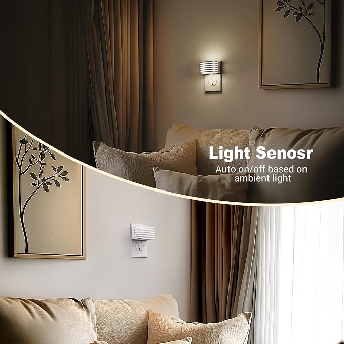 JandCase LED Night Light, [2 Pack] Night Lights Plug into Wall with Dusk to Dawn Sensor, Dimmable Plug in Night Light, Adjustable Brightness, 5000K Daylight White Nightlight for Bathroom Hallway