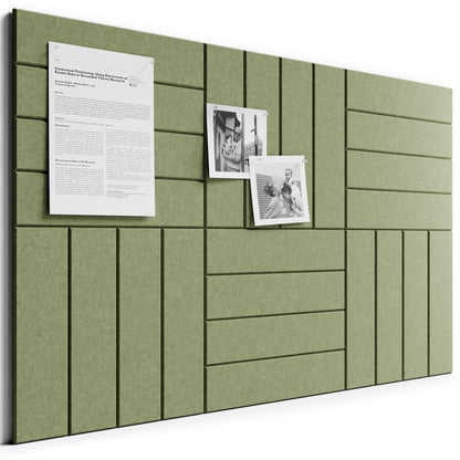Bumusty Large Cork Board Alternative-36 x 24" Felt Bulletin Board Tiles, with 30 Pushpins, 40 Adhesive Tabs, Bold-Stripe 6-Pack, Cork Boards for Office Push Pin Board Felt Board-Olive Green