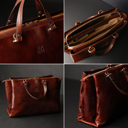 Time Resistance Leather Handbag for Women - Italian Handmade Top Handle Bag - Purse (Brown)