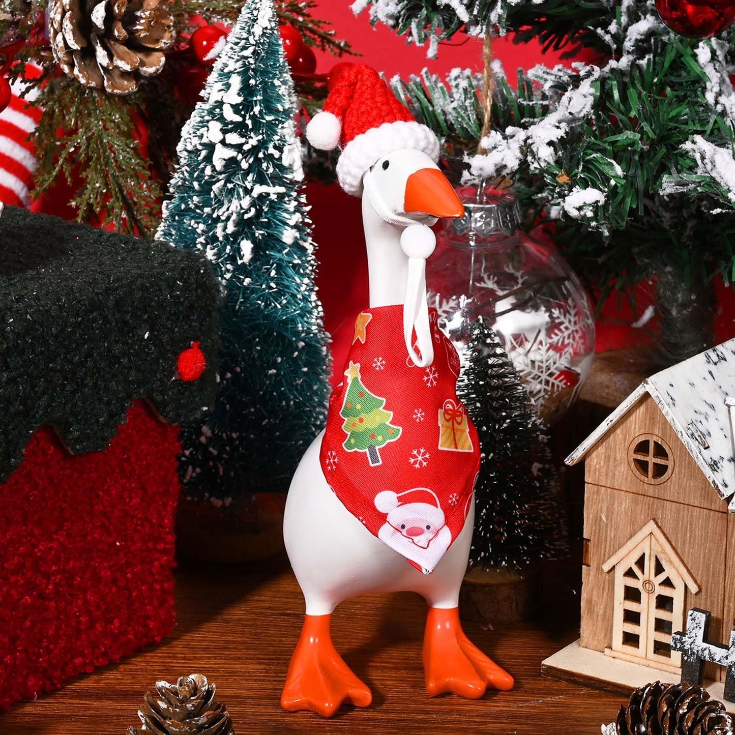 6 Pcs Holiday Desk Goose Outfits 7 Inches Mini Desk Goose Clothes Knitting Hats Bandanas with Adjustable Strap for Magnetic Key Holder Halloween Thanksgiving Christmas Decor