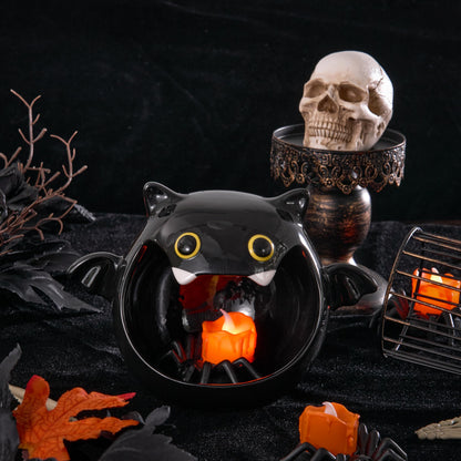 Bico Black Bat Ceramic Candy Bowl Holder with Large Opening, Dish for Candy, Cookie, Candles, Halloween Decoration, Day of The Dead Decor