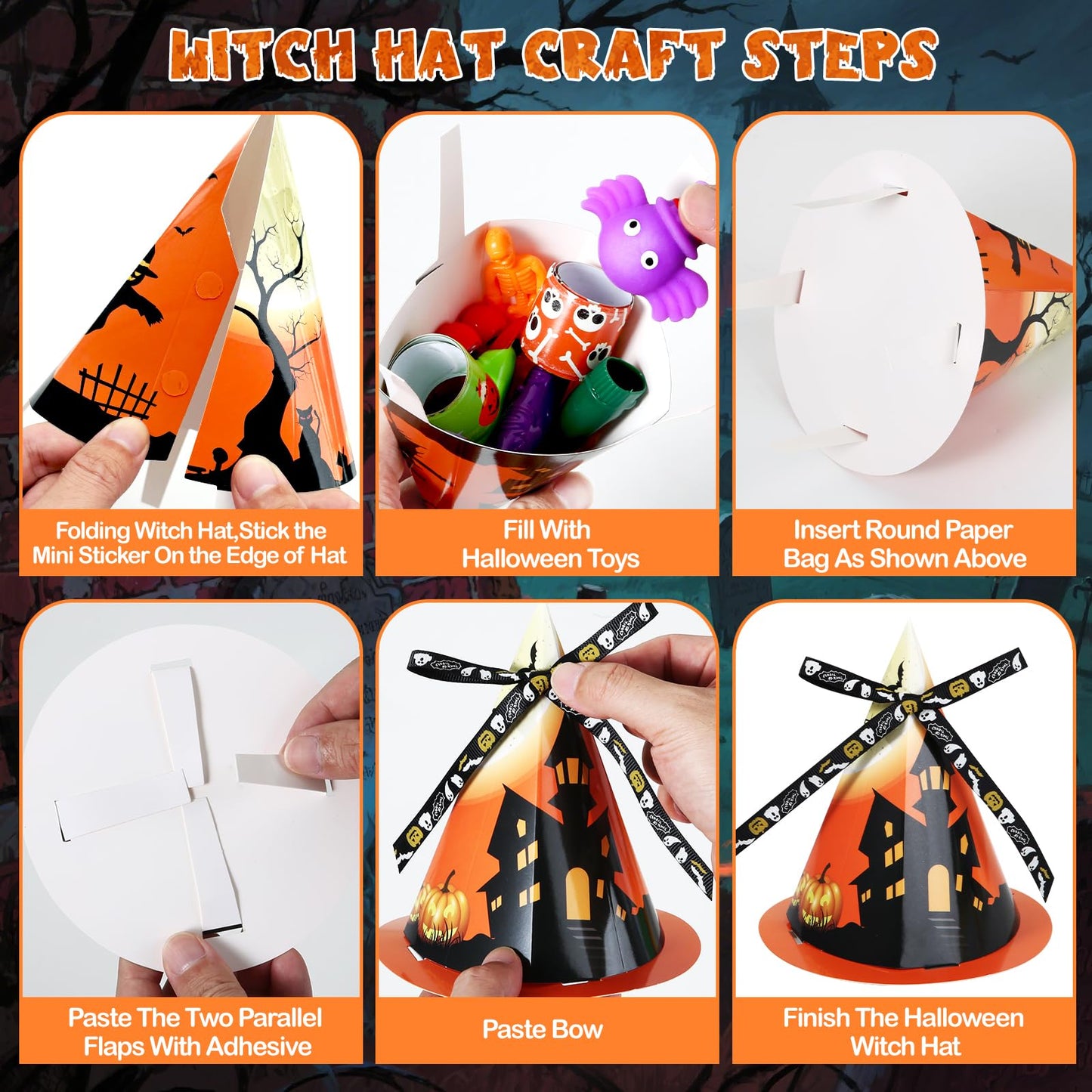 234 PCS Halloween Party Favors for Kids,24 Pack Witch Hat Shaped Goodie bag Stuffers with Non-Candy Trick Or Treat Toys Bulk,Goodie Bags Basket Stuffers,Classroom Favors Gifts for Boys Girls