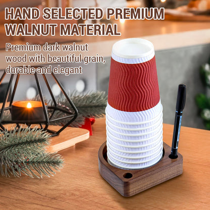 MyGift Dark Walnut Solid Wood Tabletop Guest Party Cup Holder Dispenser with Marker Pen Slots