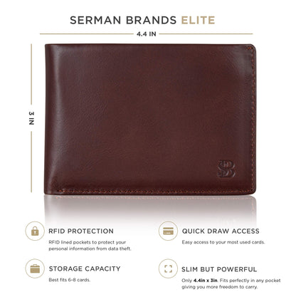 SERMAN BRANDS Mens Slim Bifold Wallet RFID Blocking Minimalist Front Pocket Full Grain Leather Wallets for Men - Thin & Stylish (Melted Chocolate Elite)