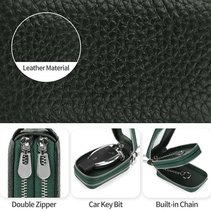 SENDEFN Car Key Fob Case Double Zipper Leather Smart Remote Keychain Protector Holder with Transparent Window