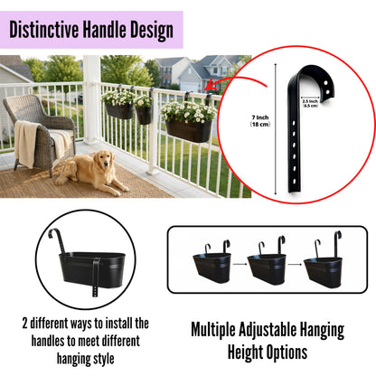 LaLaGreen 11.8 Inch Rail Planter (8-PIECE Combo Set) Black Metal Railing Fence Hanging Planters for Outdoor Plants, Modern Balcony Gardening for Apartment Garden Style Iron Patio Flower Pot Deck
