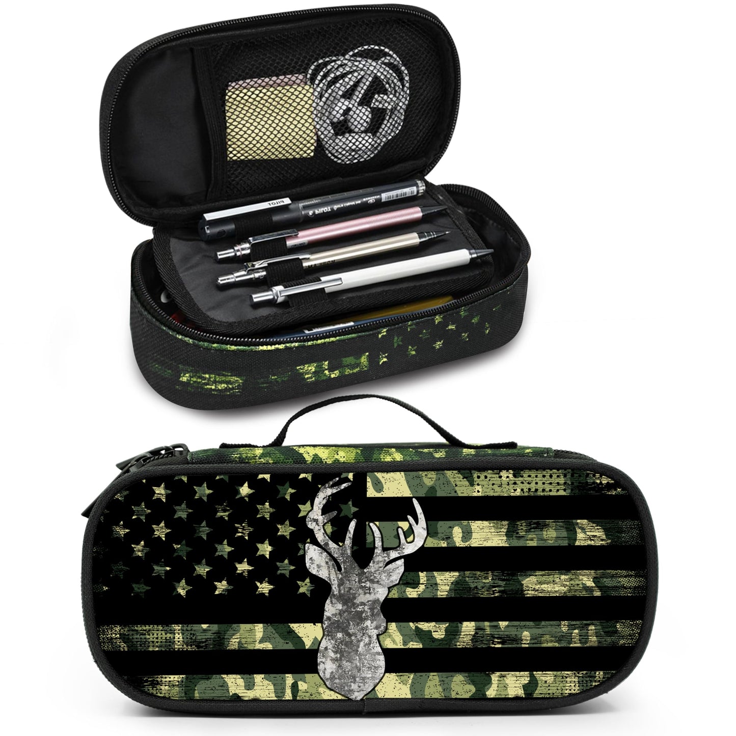 Droerfes Camo Deer Pencil Case Pencil Pouch Large Capacity Pen Bag School Office Organizer Stationery Storage Box For Girls Boys Teen Kids