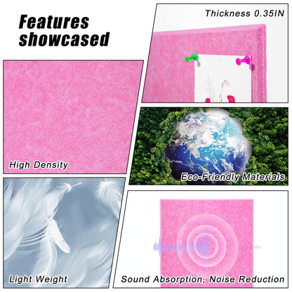Large Cork Board 36" x 24", 6 Pack Felt Bulletin Board with 30 Pushpins, Cork Boards Alternative with Self-Adhesive Strips, Felt Wall Tiles Pin Boards for Walls Office Home School Decor-Hot Pink