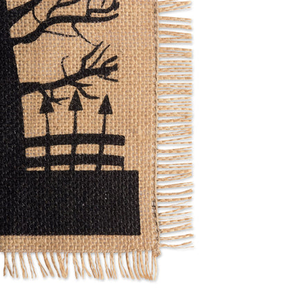 DII Halloween Primitive Style Burlap Tabletop Décor, Spooky Haunted House Jute, Table Runner, 14x113, Black & Tan