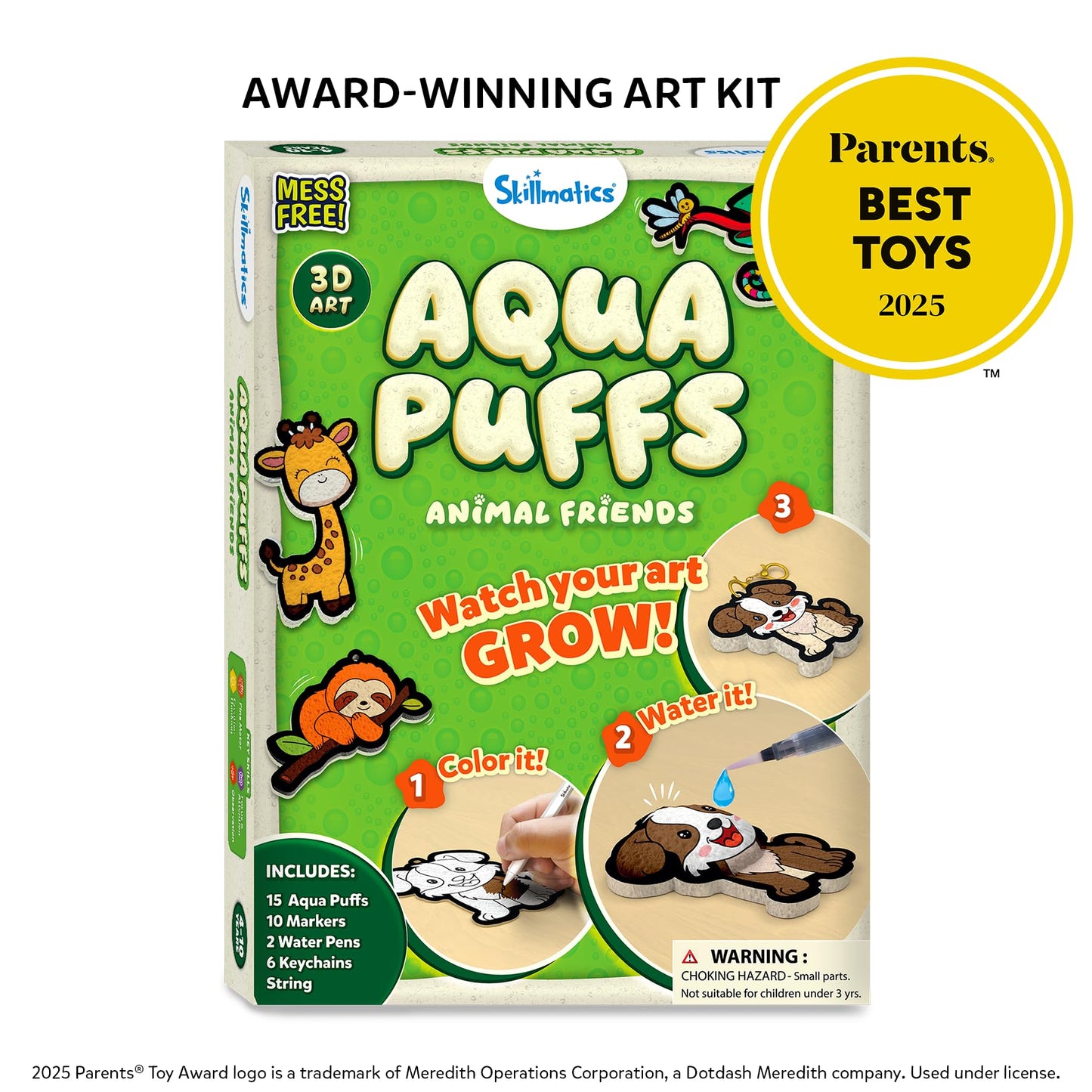 Skillmatics Aqua Puffs - 3D Art Kit, Animals, Mess-Free Paint by Number Craft for Kids, DIY Color Activity, Screen-Free Entertainment, Travel & Creative Gift for Girls & Boys Ages 4, 5, 6, 7, 8, 9, 10