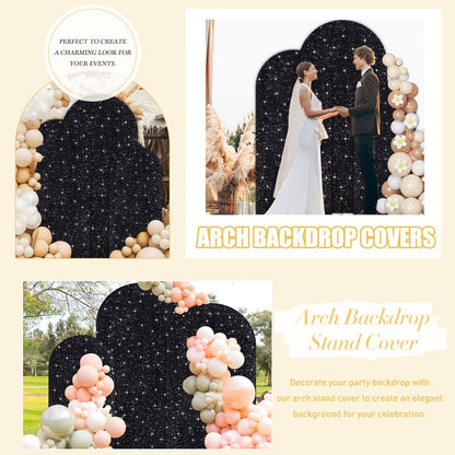 FUHSY Sequin Arch Cover Black Arch Backdrop Cover Set of 3 Arch Covers Stretchy Backdrop 6ft 5ft 4ft Spandex Backdrop Arch Stand Cover Glitter Arch Frame Cover Fabric for Halloween Party Decoration