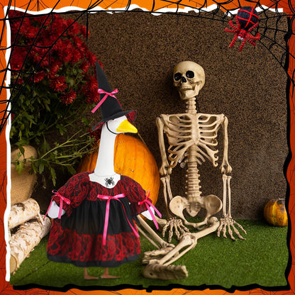 Suzile Wizard Porch Goose Outfit Witch Geese Costume for 23" High Cement or Plastic Goose Clothes for Yard Lawn Outdoor Garden Patio Magical Wizard Party Decoration Concrete Gothic Duck Statue Dress
