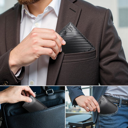 TOPFORGES RFID Wallet for Men with Money Clip (Removable) Slim Mens Wallet Carbon Fiber Front Pocket Minimalist Cash Card Holder Fits 11 Cards ID Window Includes Gift Box(Black
