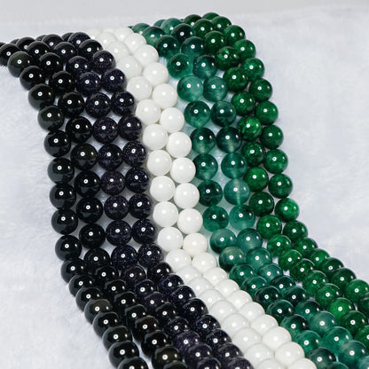 10mm Natural White Shell Round Bead - 35PCS Bulk Gemstone Beads for Jewelry Making, DIY Bracelets, Necklaces - Includes Crystal Stretch Cord - Stone Beads for Crafting Gifts