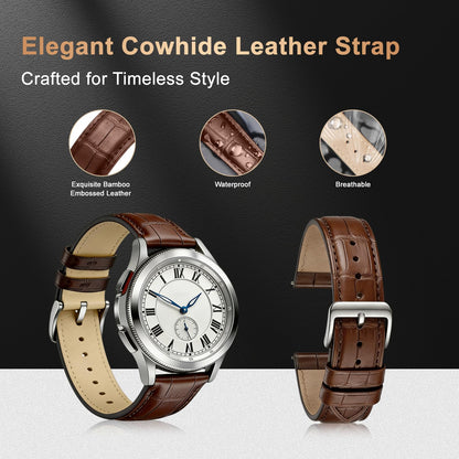 EREBUSE Genuine Leather Watch Strap 18mm 20mm 22mm, Brown Classic Replacement Watch Band for Men Women, Soft Padded Cowhide with Silver Stainless Steel Buckle, Spring Bar Included
