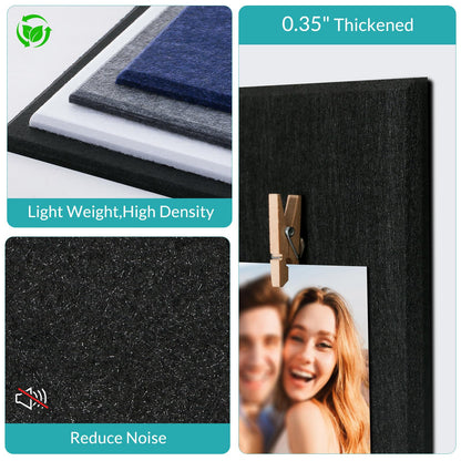 Bounmer Large Cork Bulletin Board - 48" x 36" Cork Board for Walls - 12 Pack Felt Tiles, 60 Removable Safe Adhesive Tabs & 30 Pushpins - for Office, School, Home Decor (Black)