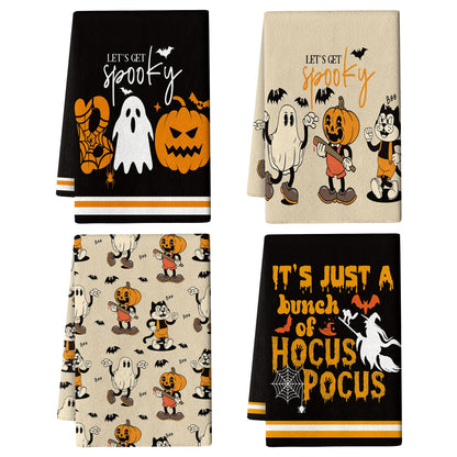 Pintukee Halloween Kitchen Dish Towels Set of 4, Absorbent Spooky Ghost Boo Pumpkin Hand Towels Funny Halloween Kitchen Drying Dishcloth for Home Party Decor Housewarming Gift 16x24 Inch