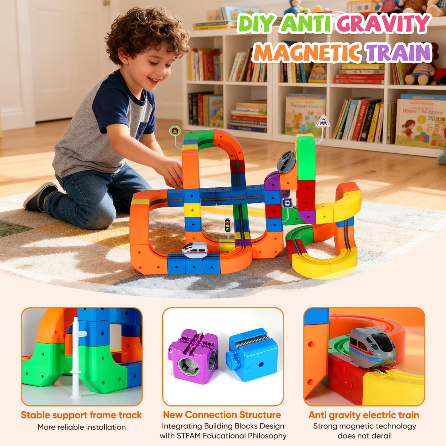 Electric Train Set for Kids Flexible Race Track Toy DIY 3D Embedded Layouts & Motorized Car 3-8 Year Old Boys Girls Toys STEM Learning Gift (123Pcs,2 Car)