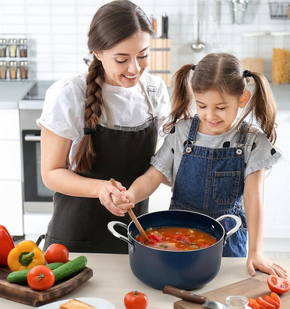 KOCH SYSTEME CS 6 Quart Nonstick Stock Pot with Lid, 6 QT Nonstick Ceramic Stockpot with Stay-Cool Handles, Induction Cooking Pot for Soups, Casserole, Soup Pot, Even Heating, Oven Safe, Gradient Blue