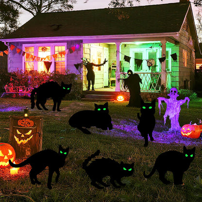 Wlicon 6 PCS Glowing Eyes Black Cat Halloween Yard Signs Halloween Black Cat Decorations Signs with Stakes and Glow-in-The-Dark Eyes Stickers Used for Outdoor Courtyard Lawn Garden Decoration
