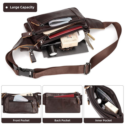 HUMERPAUL Leather Fanny Pack for Men Women, Fashion Waist Packs Small Crossbody Chest Bag with Adjustable Belt for Outdoor Travel Hiking Cycling