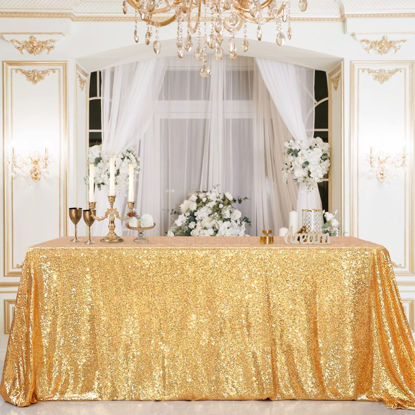B-COOL Sparkly Drape Tablecloth Gold Tablecloths Sequin Fabric Table Cloth for Ceremony Party Halloween 50x80 Inch