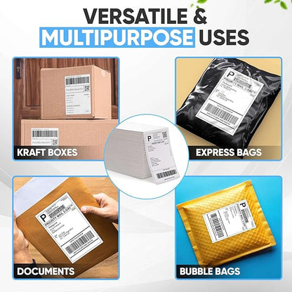 PackGurus 4"x6" Fanfold Direct Thermal Labels Commercial Grade with Perforated line for Thermal Printers, Compatible with Zebra & Rollo Printer (2 Stacks - 4000 Labels)