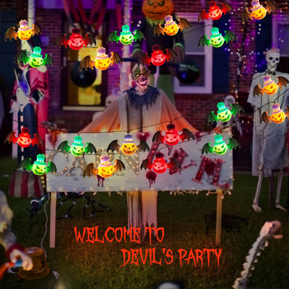Solar Garden Lights for Halloween Decorations Outdoor,20LED 18Ft 3D Scary Devil Pumpkin Bat Solar String Lights, Unique Solar Lights Outside for Home Yard Garden Party Halloween Decor(Red Green White)