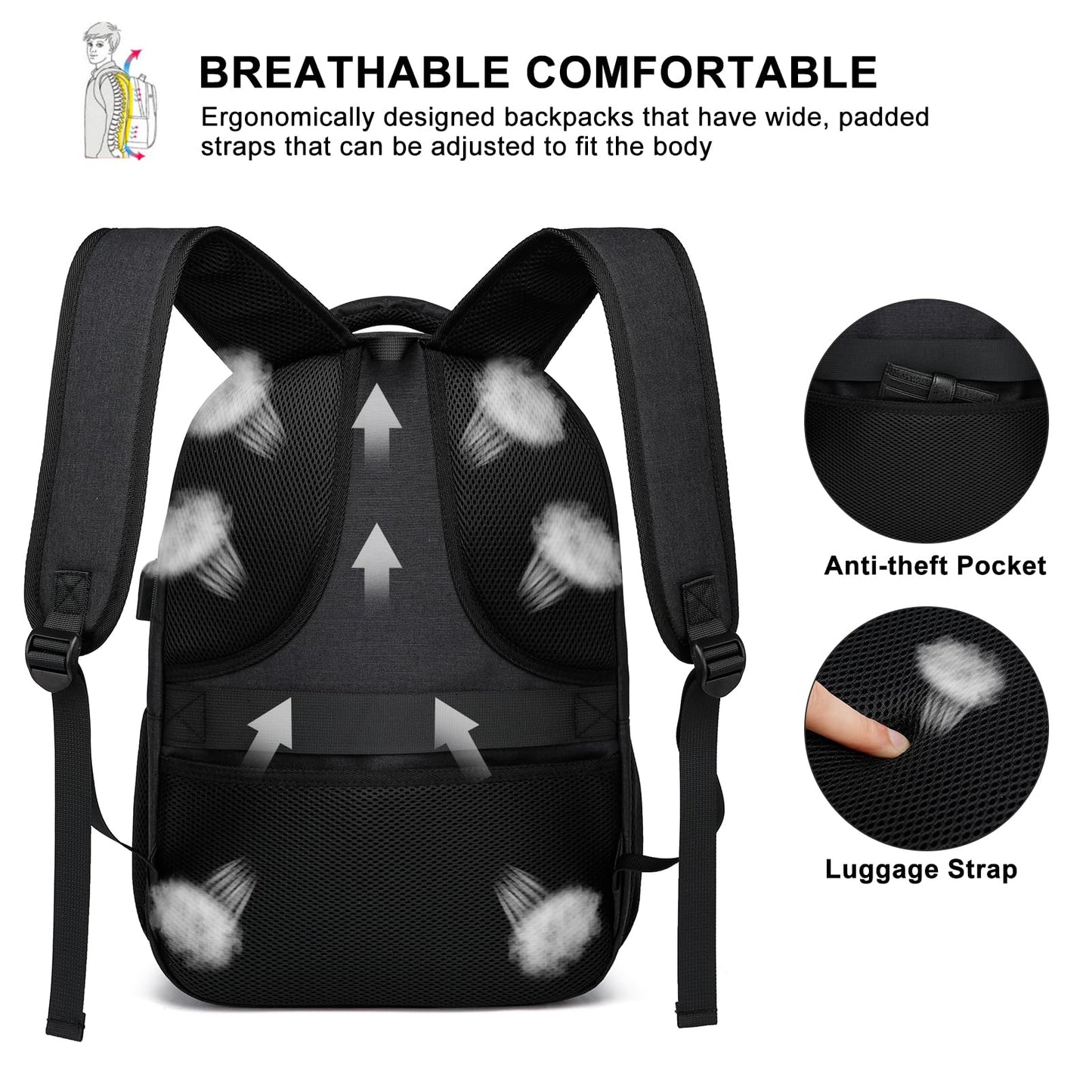LIBENED School Backpack for Teen Boys Mens, 15.6 Inch Laptop Backpack, College High School Book Bag for Students, Black