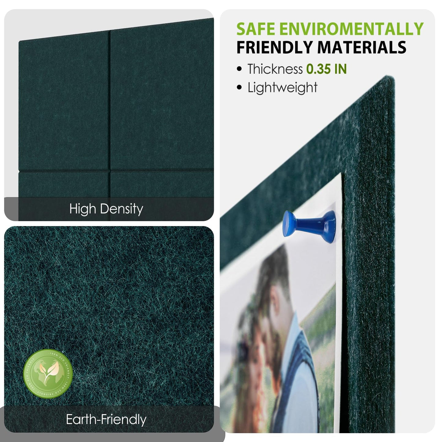 MaxGear Large Cork Board for Wall 36" x 24", Dark Green Bulletin Board, 6 Pack Felt Wall Tiles with Pushpins, Cork Boards for Office Push Pin Board Tack Board Felt Board