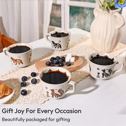 LINVIA Ceramic Coffee Mug, 11 oz Small Novelty Unique Teacup with Handle, Stoneware Cup for Tea Mocha Latte Cappuccino (Fox)