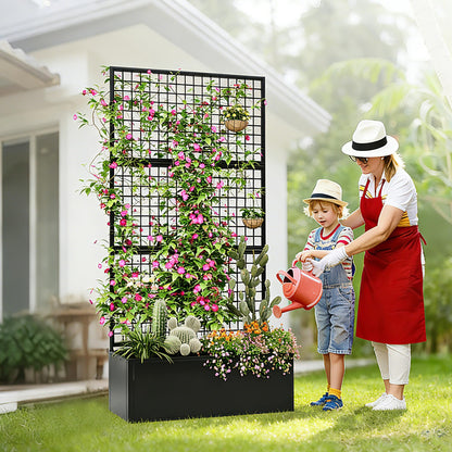 Privacy Planters for Patio – Metal Raised Garden Bed with Trellis and Privacy Screen, 71" x 35" x 16" Planter Box with Drainage Holes for Climbing Plants, Vegetables, and Vines, Outdoor Backyard Black