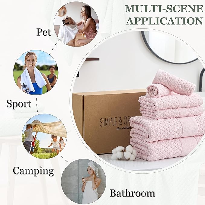 Simple&Opulence 6 Piece Luxury Towel Set, 100% Cotton Bathroom Towels