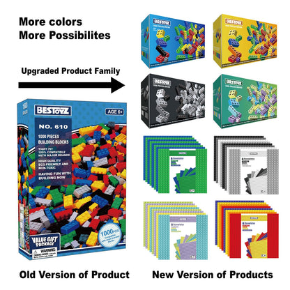 Building Bricks 1000 Pieces in Pastel Colors, Classic Building Blocks Toys & Gifts for Boys & Girls Aged 4+