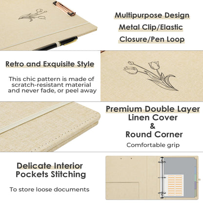 EYROZILL 3 Ring Binder 2 Inch, Binder for Letter Size (11" x 8.5") with 5 Tab Dividers, File Folder Labels and Low Profile Clipboards, Tulip White