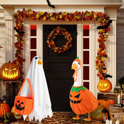 Silicherry 2 Set Halloween Goose Outfit Lawn Porch Goose Cloths Plastic Clothing Fall Halloween Outfit for 23 Inches Outdoor Patio Yard Lawn Art Decoration