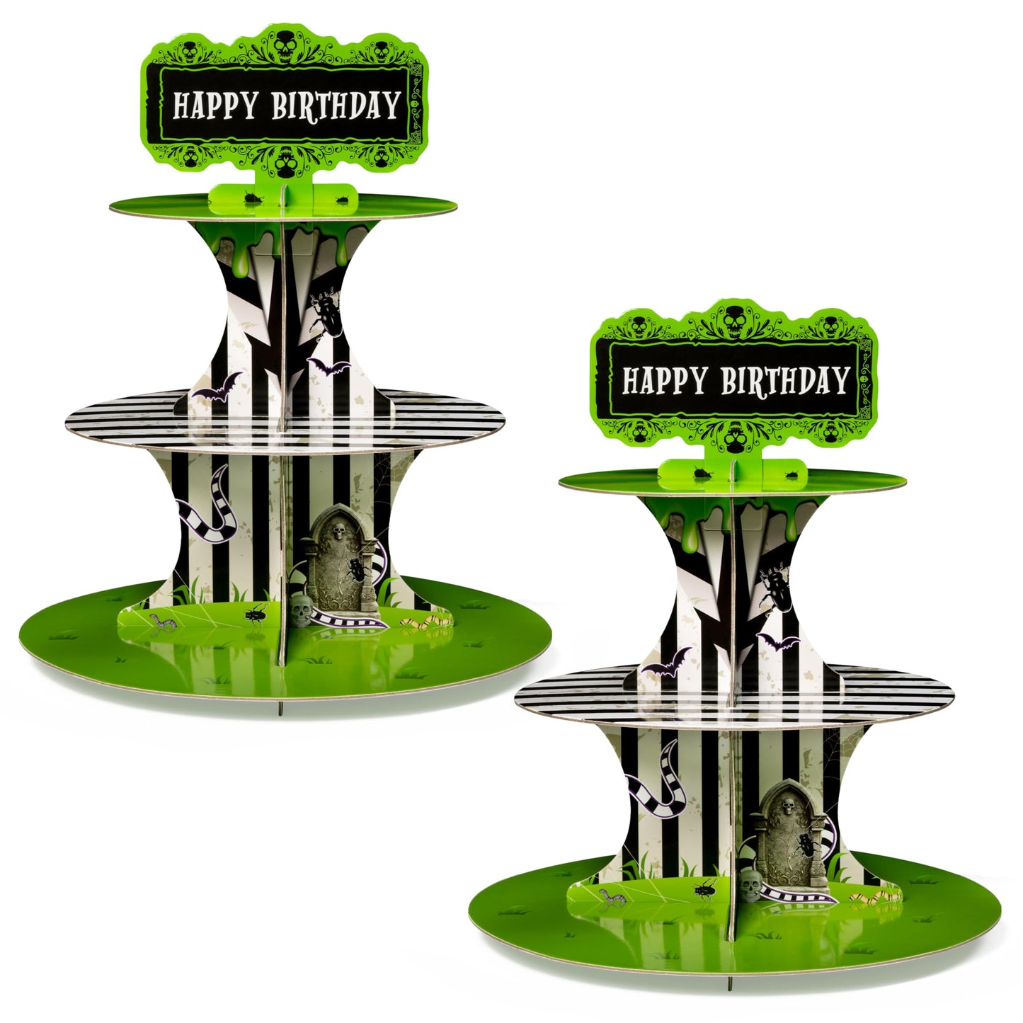 BHronony Beetle Cupcake Stand Decorations - 3 Tier Horror Movie Halloween Party Cake Toppers Tiered Stand, Horrible Theme Paper Cupcake Tower Cactus Dessert Holder for Birthday Bar Supplies (2PCS)