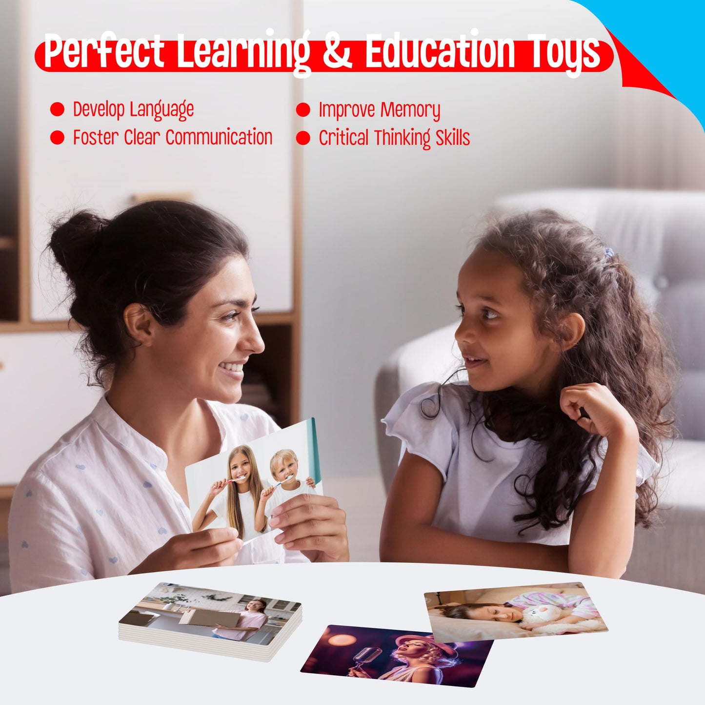 50 Verb Flashcards, Picture & Word Cards Action Language Builder Visual Aid Language Learning Tool for Autism, ESL Teaching Materials for Adults, Non-Verbal Children Vocabulary Builder for Kids