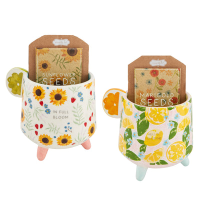 Mud Pie Full Bloom Floral Pot W Seeds, Pot 4 1/2" x 4 1/4" | Seeds 4" x 2 1/2"