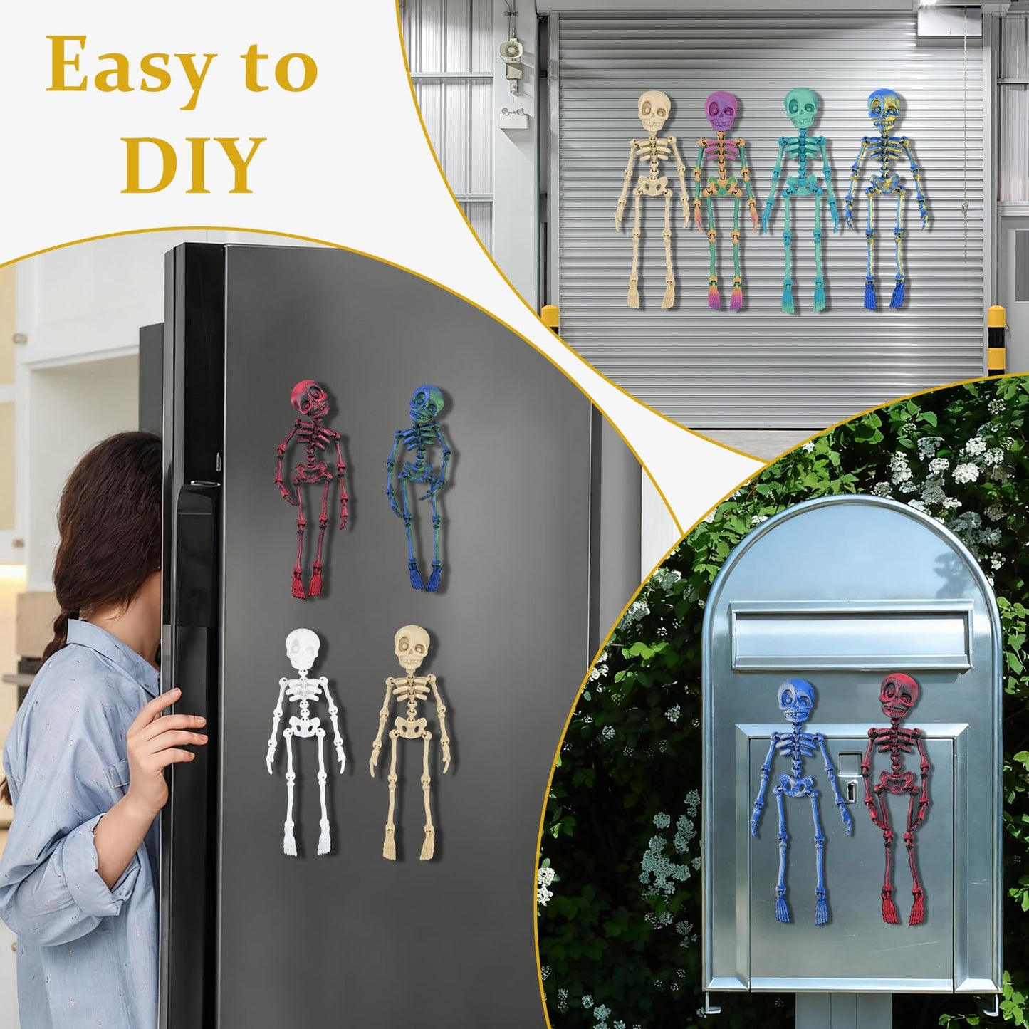 ZMJY 15-Pack Poseable Skeleton Magnets for Fridge - 3 Glow in The Dark, Articulated Refrigerator Magnets with Strong Hold, 3D Printed Halloween Decor for Office, Locker, Gothic Home Decor