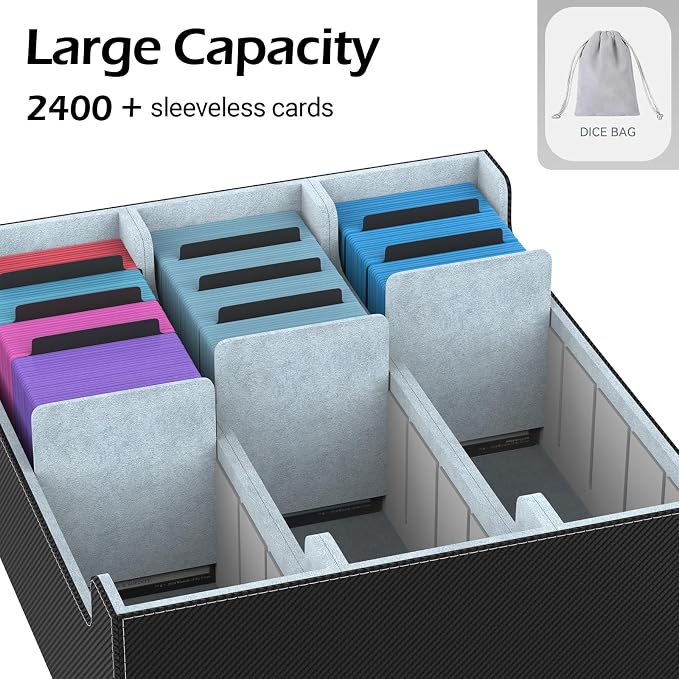 3-Row【2400+】 Trading Card Storage Box, Card Organizer Holder with 8 Dividers, Case Fit for MTG TCG Magic Commander Deck Playing Cards, Deck Box for Sport Card