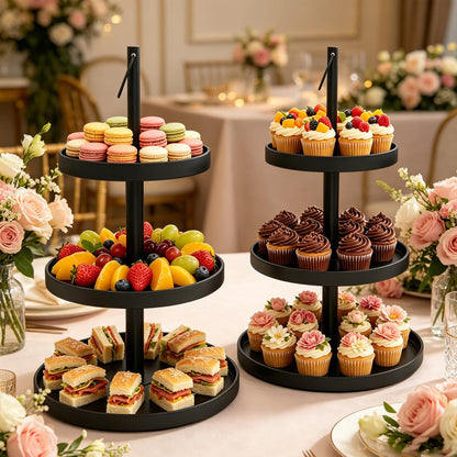 OugeWood Cupcake Stand for 50 Cupcakes,Cupcake Stand Metal 3 Tier Cupcake Tower Black Tiered Tray Stand Cupcake Holder Stand Cake Stand Serving Trays Dessert Stands with Handle for Party