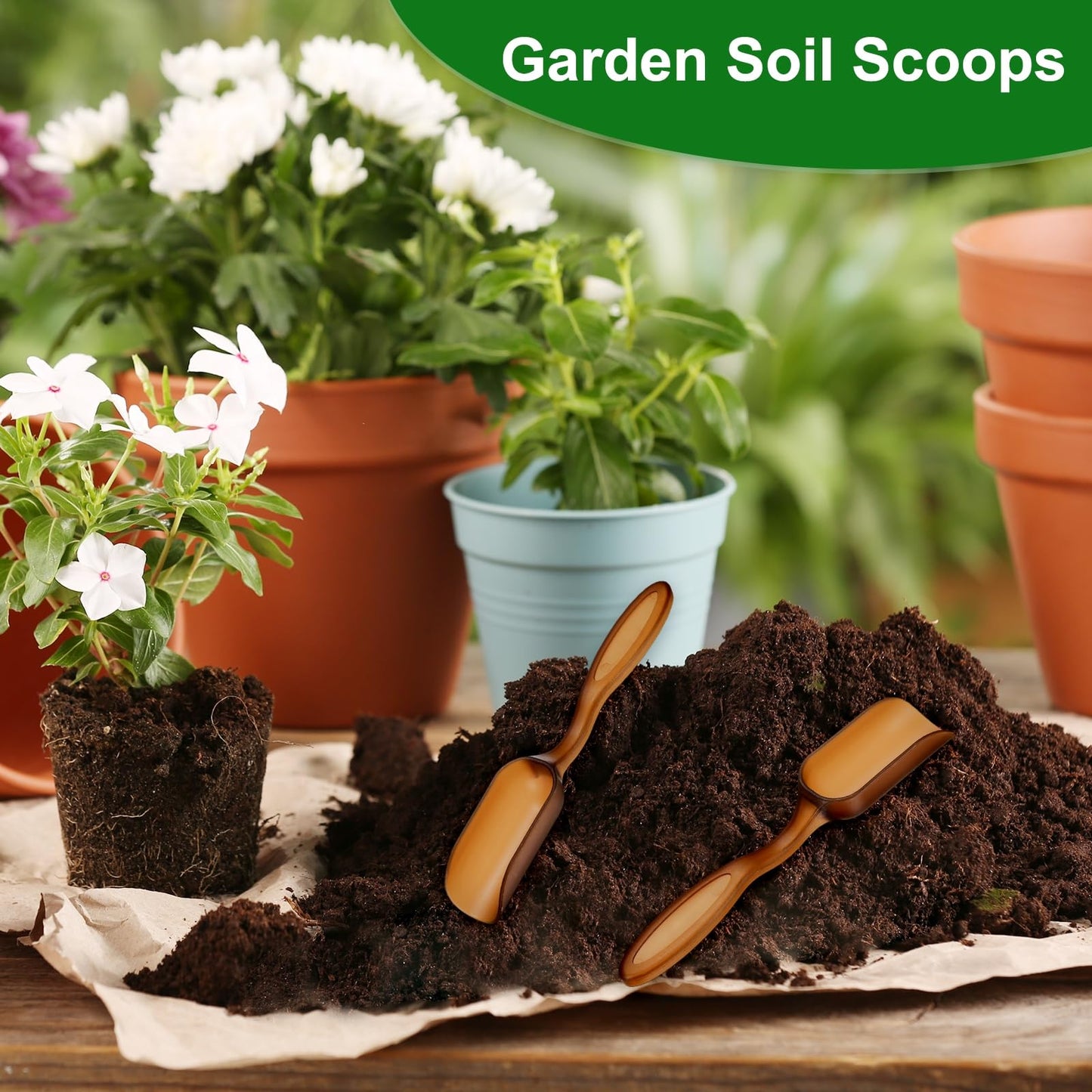 M METERXITY 20-Pack Mini Gardening Shovel Spoons, Plastic Garden Soil Scoops for Cultivation Digging Transplanting/Flower Planting/Plant Succulent, Colorful Small Gardening Tools [Brown]